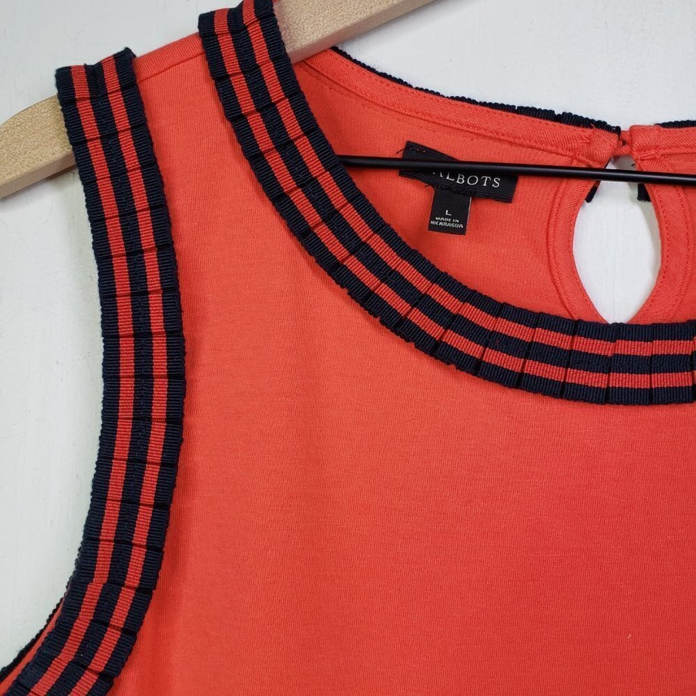 Talbots Grosgrain Ribbon Trim Tank Shell L Red Navy - Picture 2 of 7